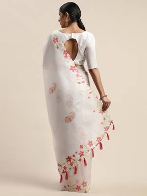 White printed organza saree with blouse 4