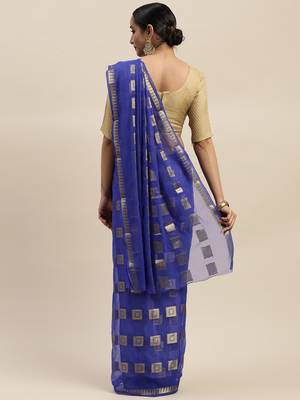 Blue woven chiffon saree with blouse 2