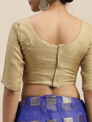 Blue woven chiffon saree with blouse 5
