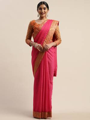 Pink plain net saree with blouse 1