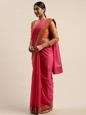 Pink plain net saree with blouse 3