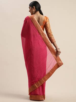 Pink plain net saree with blouse 4