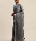 Grey plain net saree with blouse