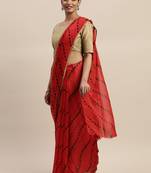 Red printed chiffon saree with blouse