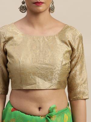 Green printed chiffon saree with blouse 3