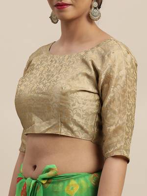 Green printed chiffon saree with blouse 4