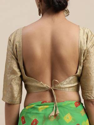 Green printed chiffon saree with blouse 5