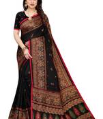 Salwar Studio Women's Black & Red Linen Printed Saree with Blouse Piece