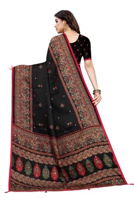 Salwar Studio Women's Black & Red Linen Printed Saree with Blouse Piece 2