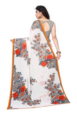 Salwar Studio Women's White & Orange Rennial Printed Saree with Blouse Piece 2