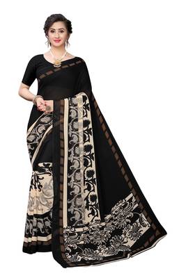 Salwar Studio Women's Black & Beige Rennial Printed Saree with Blouse Piece 1