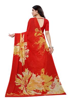 Salwar Studio Women's Red & Yellow Rennial Printed Saree with Blouse Piece 2