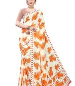 Salwar Studio Women's White & Orange Rennial Printed Saree with Blouse Piece