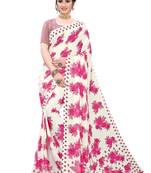 Salwar Studio Women's White & PInk Rennial Printed Saree with Blouse Piece