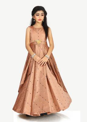 Kids Brown Cotton Silk Gown Dress 1