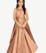 Kids Brown Cotton Silk Gown Dress