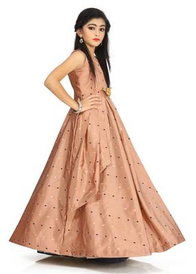 Kids Brown Cotton Silk Gown Dress 2