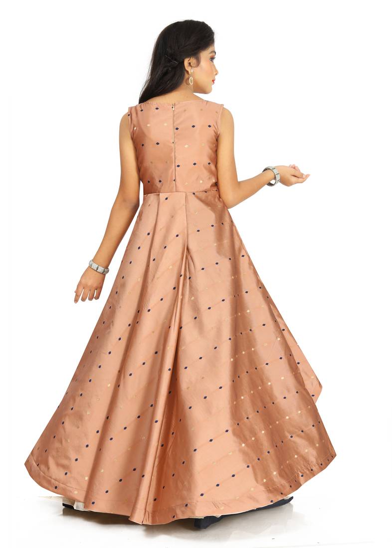 Kids Brown Cotton Silk Gown Dress