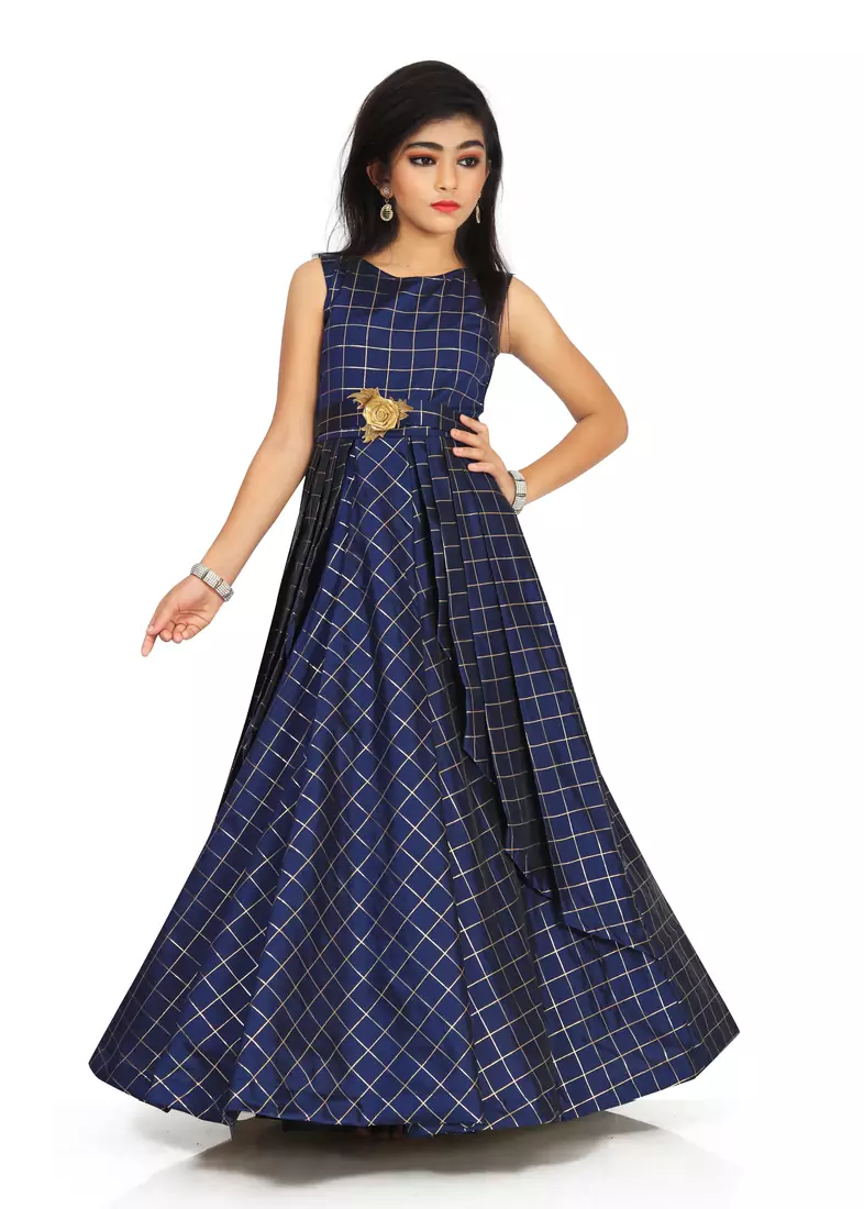 Kids Blue Long Maxi Gown Dress
