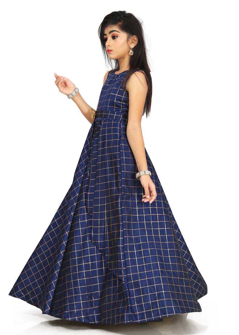 Kids Blue Long Maxi Gown Dress