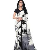Black printed crepe saree with blouse