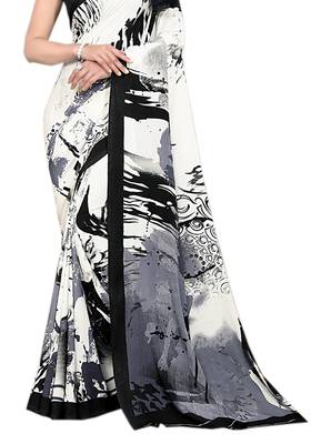 Black printed crepe saree with blouse 2