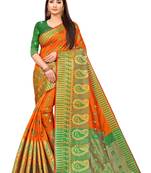 Orange woven cotton silk saree with blouse