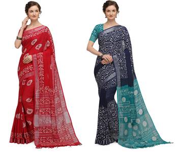 multicolor Handloom Cotton Slub Zari Wex Batik Print saree 1