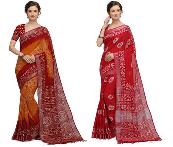 multicolor Handloom Cotton Slub Zari Wex Batik Print saree 1