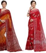 multicolor Handloom Cotton Slub Zari Wex Batik Print saree