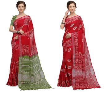 multicolor Handloom Cotton Slub Zari Wex Batik Print saree 1