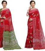 multicolor Handloom Cotton Slub Zari Wex Batik Print saree