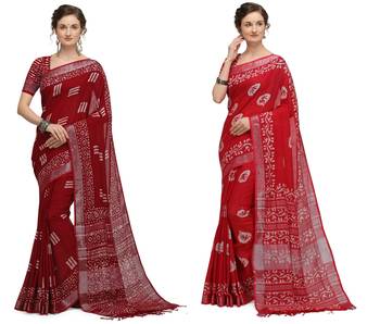 multicolor Handloom Cotton Slub Zari Wex Batik Print saree 1