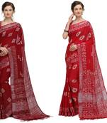 multicolor Handloom Cotton Slub Zari Wex Batik Print saree