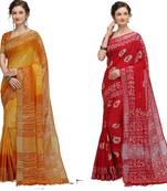 multicolor Handloom Cotton Slub Zari Wex Batik Print saree