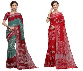 multicolor Handloom Cotton Slub Zari Wex Batik Print saree 1