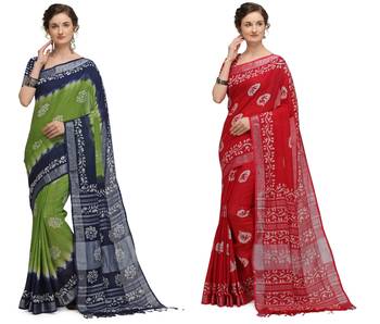 multicolor Handloom Cotton Slub Zari Wex Batik Print saree 1