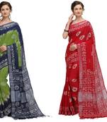 multicolor Handloom Cotton Slub Zari Wex Batik Print saree