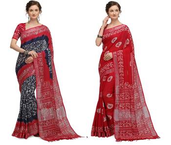 multicolor Handloom Cotton Slub Zari Wex Batik Print saree 1
