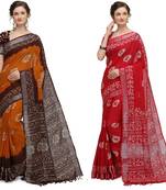 multicolor Handloom Cotton Slub Zari Wex Batik Print saree