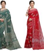 multicolor Handloom Cotton Slub Zari Wex Batik Print saree