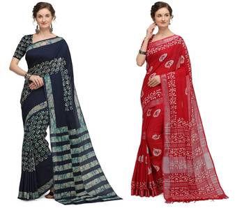 multicolor Handloom Cotton Slub Zari Wex Batik Print saree 1