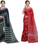 multicolor Handloom Cotton Slub Zari Wex Batik Print saree
