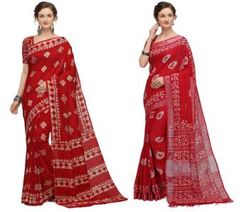 multicolor Handloom Cotton Slub Zari Wex Batik Print saree 1