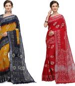 multicolor Handloom Cotton Slub Zari Wex Batik Print saree