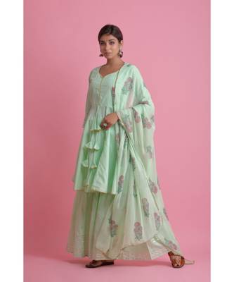 green Chiffon ethnic kurtis 1