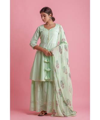 green Chiffon ethnic kurtis 3