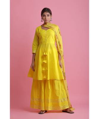 YELLOW Chiffon ethnic kurtis 1