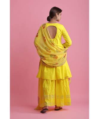 YELLOW Chiffon ethnic kurtis 2