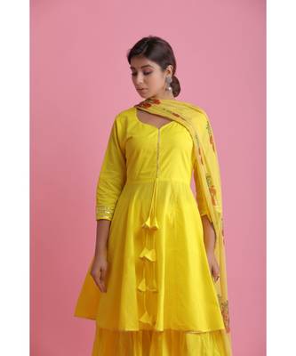 YELLOW Chiffon ethnic kurtis 3